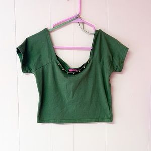 🇺🇸 Gold Studded Green Crop Top